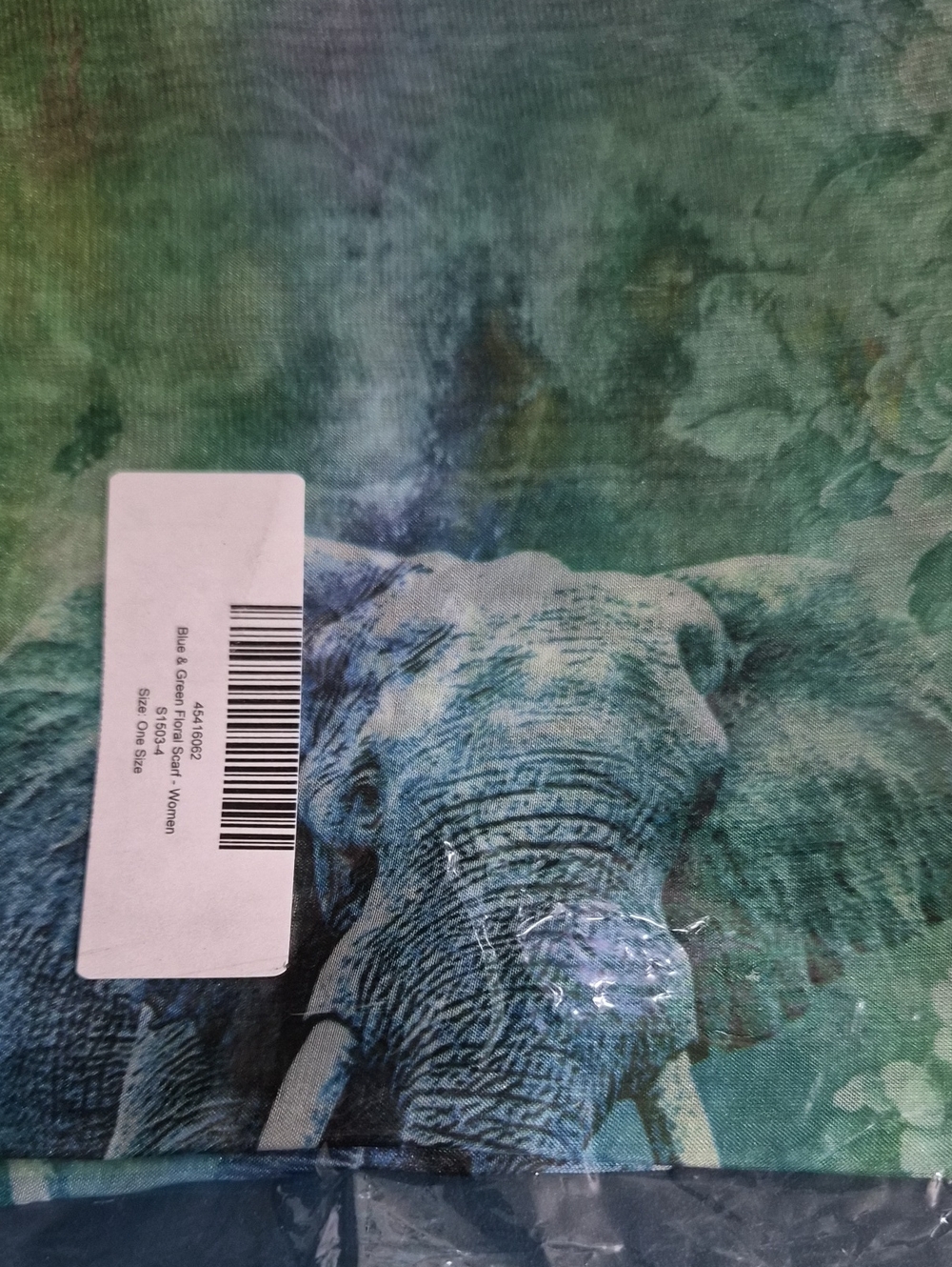 MAX ACCESSORIES Blue/Green Elephant Silk Like Scarf - Picture 5 of 6